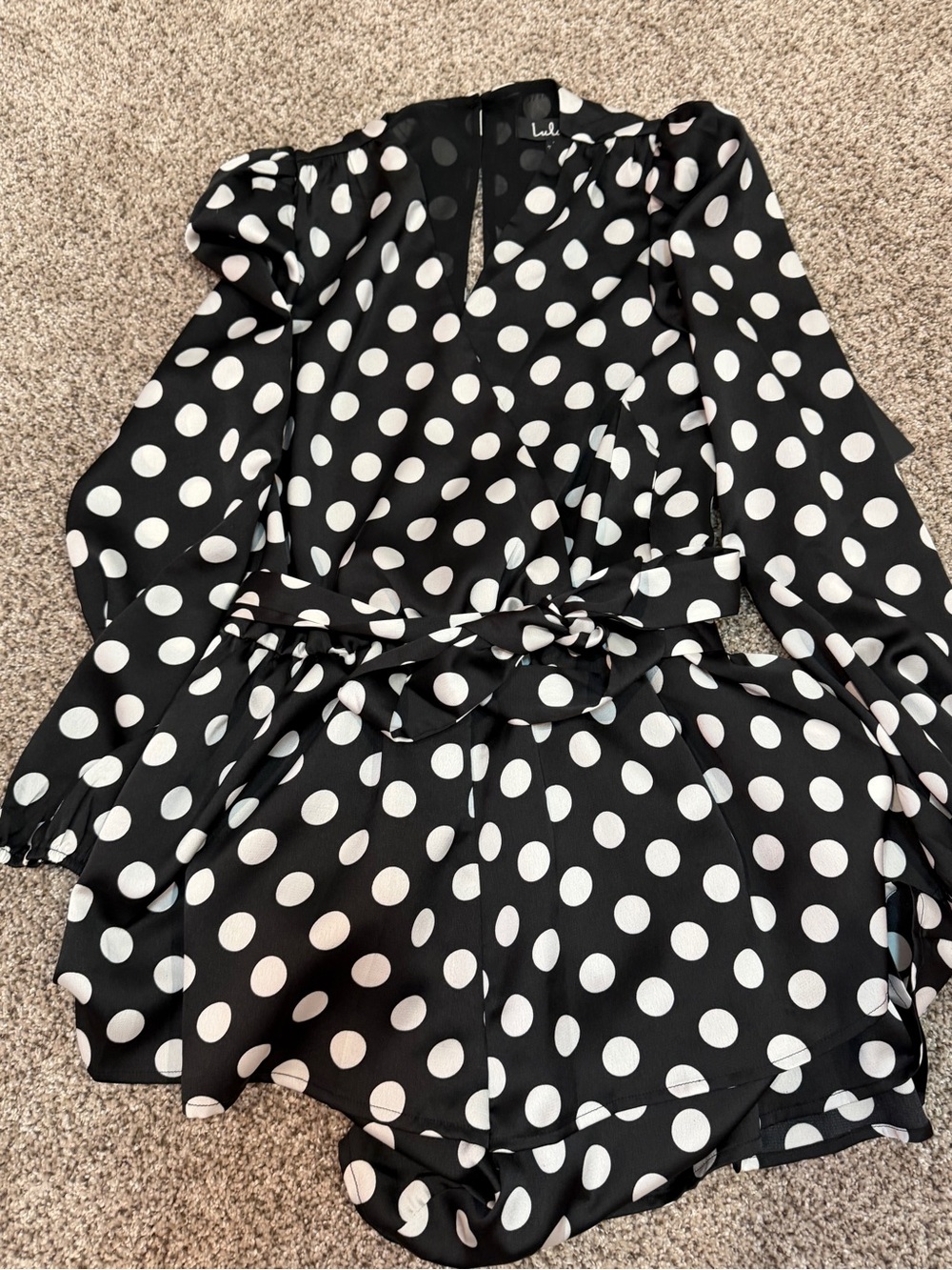 Black and White Polka Dot Romper with Tie Waist
